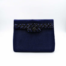 Carica l'immagine nel visualizzatore di Gallery, Borsa Vintage Mangiameli Milano Anni 60 - Clutch da Sera Gioiello Blu Navy con Perline e Cristalli