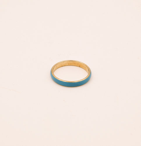 Fedina in smalto azzurro e argento dorato , anni '70, misura 15. - 1970's golden silver ring with blue enamel.