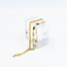 Carica l&#39;immagine nel visualizzatore di Gallery, Bracciale a due fili con tormaline taglio smeraldo e catena in argento dorato - 
Double Strand Bracelet with Emerald Cut Tourmalines and Gold Plated Silver Chain
