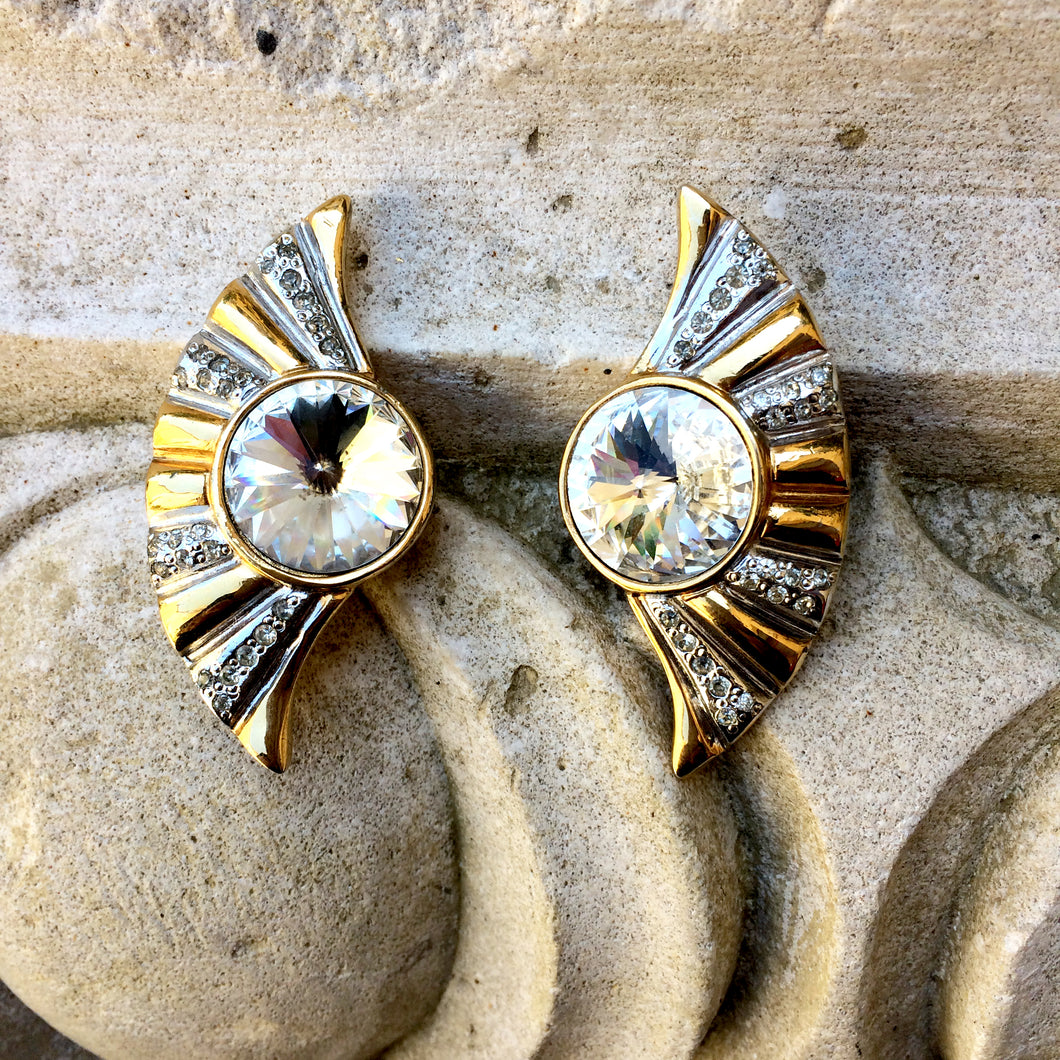 Orecchini a ventaglio con strass - Earrings in the shape of fan with rhinestones
